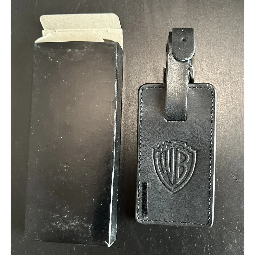 Rare Warner Brothers studios WB promotional crew leather luggage tag Black